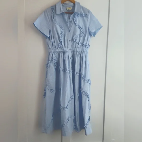 Kate Spade For Target Blue White Stripe Short Sleeve Ribbon Midi Shirtdress | Md - Picture 2 of 5